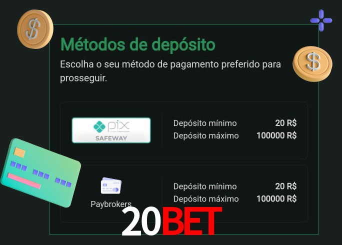 O cassino 20Bet oferece uma grande variedade de métodos de pagamento